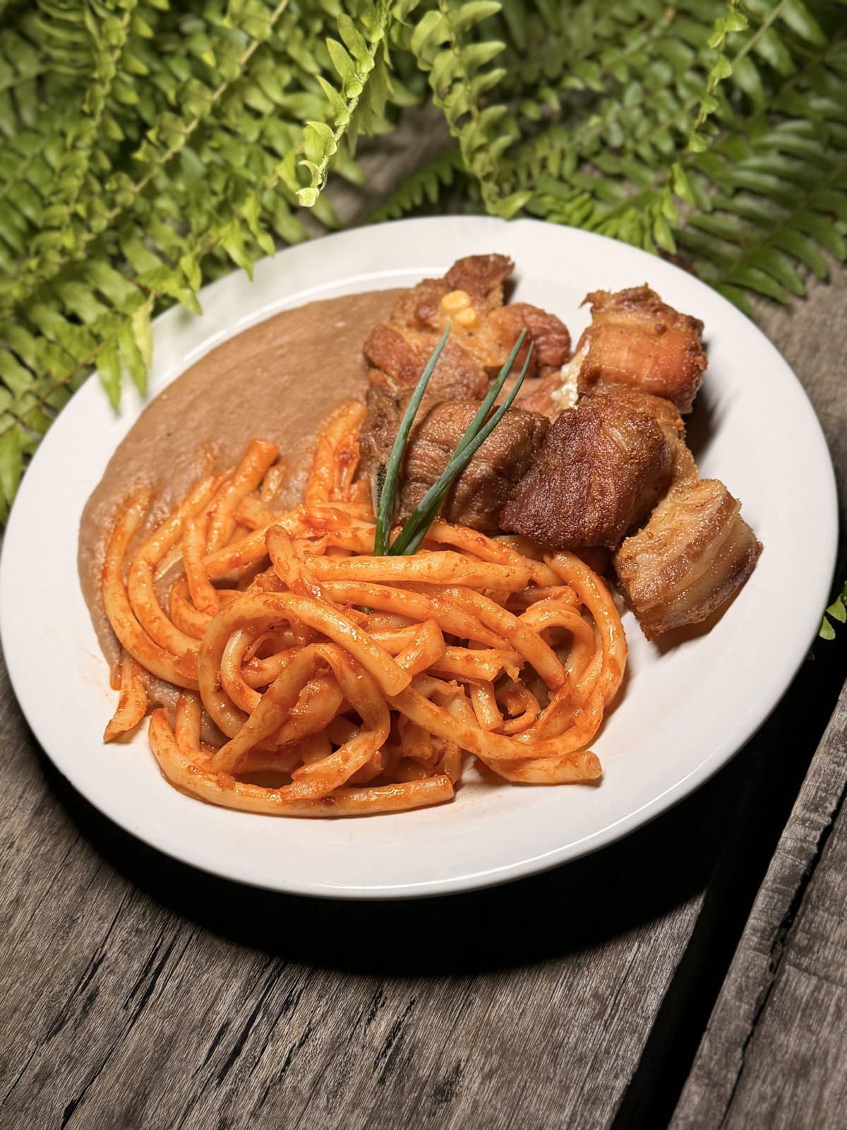 Tutu mole com macarrão e costelinha na banha